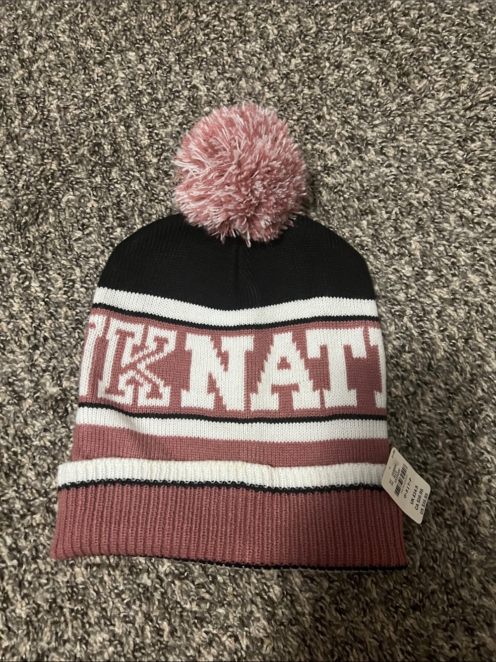 Pink and blackPom Beanie Hat in Pink and Black
